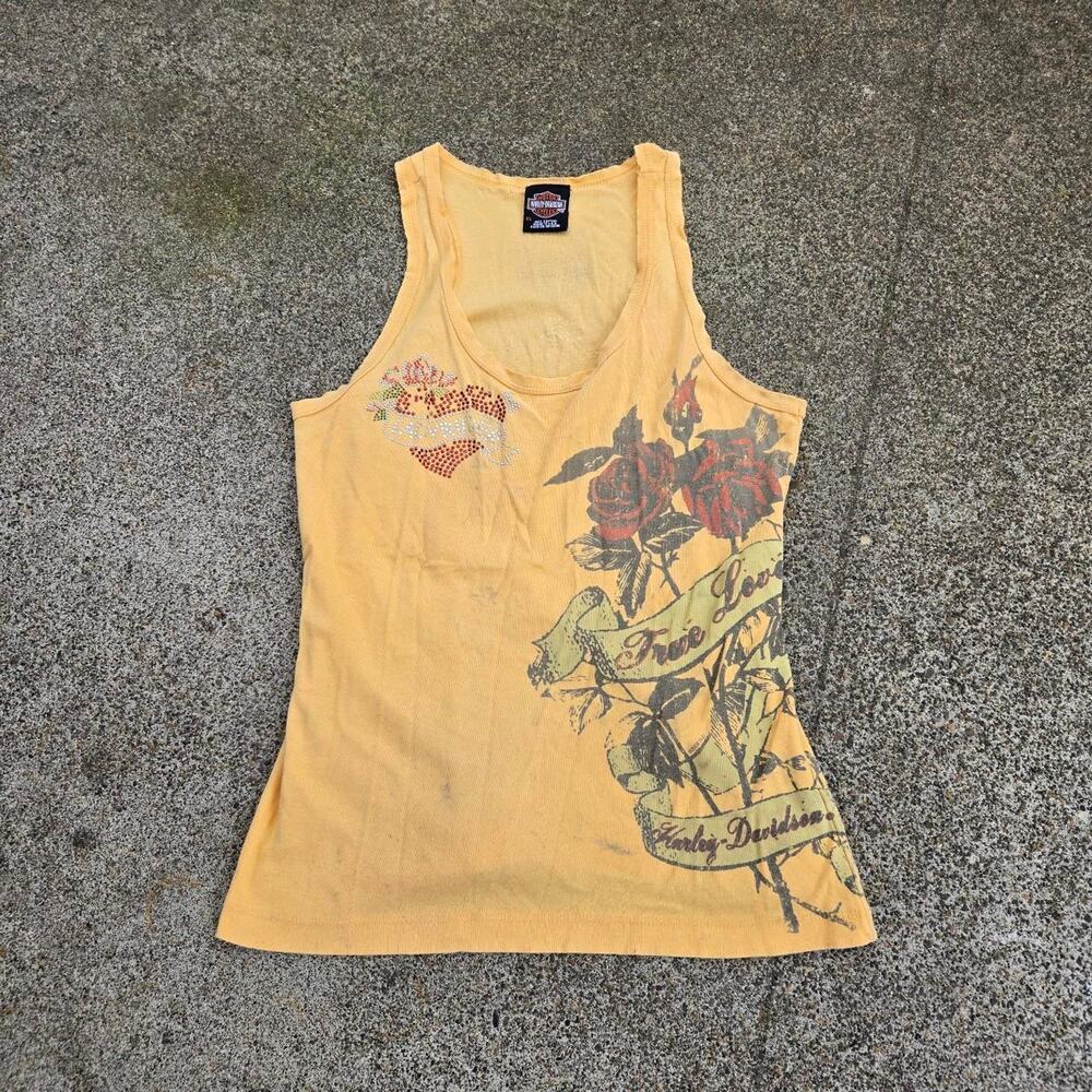 Vtg 90s HARLEY DAVIDSON True Love Roses Heart Graphic Biker Babydoll Tank Top XL
